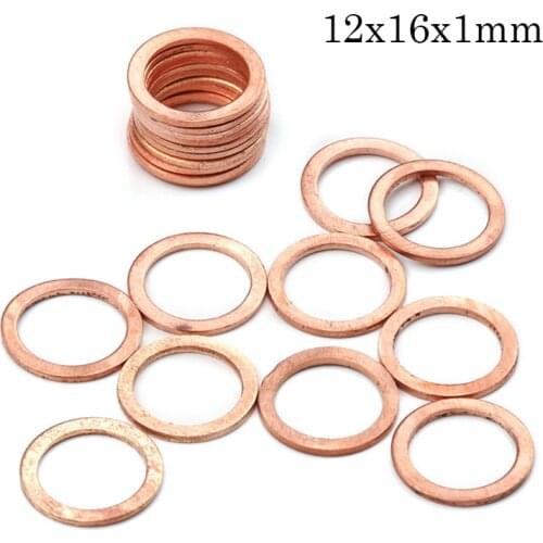 20PCS/Set Solid Copper Washer 12*16*1mm Flat Ring Gasket Sump Plug Oil Seal Fittings Washers Fastener Hardware Accessories