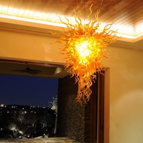 Amber Pendant Lamps for Hotel Lobby Room Decoration LED Light Source Arabic Style Hand Blown Glass Modern Chandelier 48 Inches