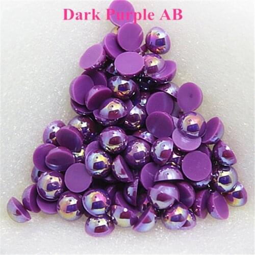 1.5-12mm Flatback Dark Purple AB Half Round Pearl Beads Resin ABS Imitation Pearl Beads DIY Wedding Dress Button Nail