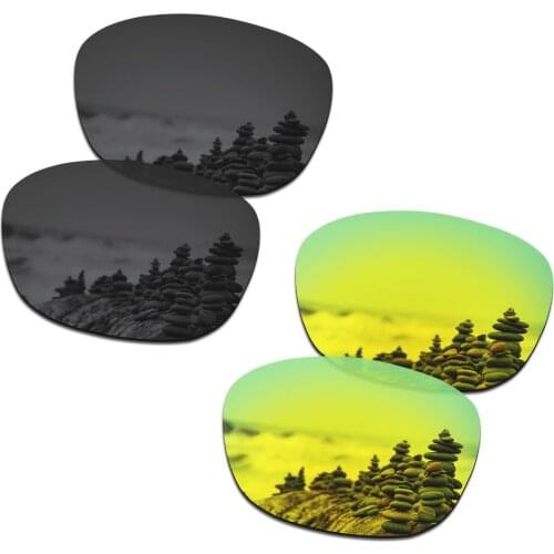 SmartVLT 2 Pairs Polarized Sunglasses Replacement Lenses for Oakley Drop In Stealth Black and 24K Gold