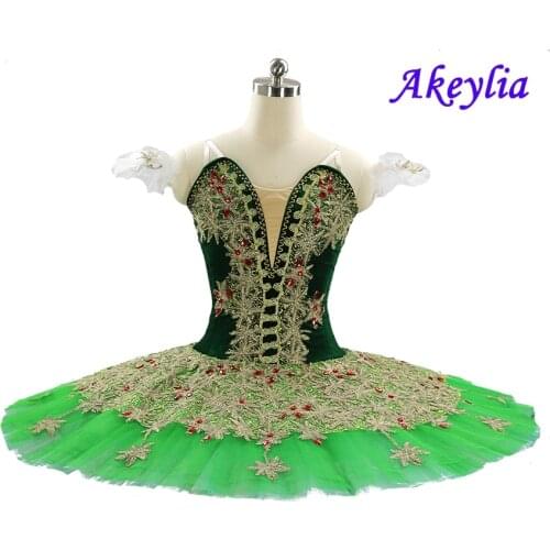 Adult Professional Ballet Tutu Green Gold Nutcracker Classical Ballet Tutus Performance Pancake Tutu Professional Ballet Costume