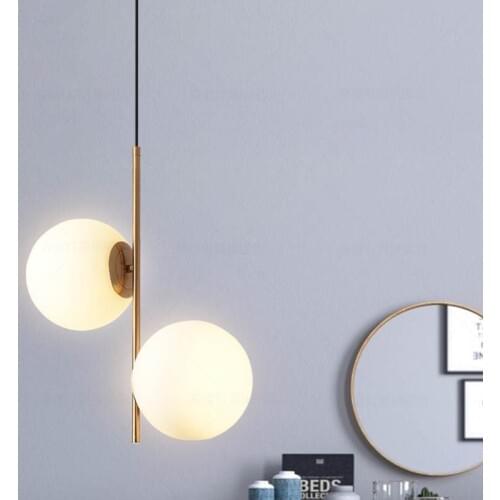 SGROW Art Hanging Lighting Fixtures for Dinning Room Metal Body Lamp 2 Glass Balls Lamp Pendant Light E14 Bulb Indoor Lights