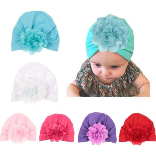 New Soft Turban Hat with Flower Cotton Blend Newborn Caps Beanie Top Knot Kids Photo Props Kids Shower Gift