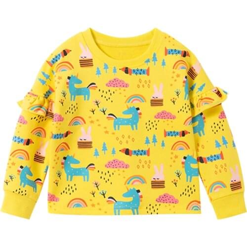 Jumping Meters Rainbow Sweatshirts for Childrens Girls Cotton Clothing Hot Selling Unicorn Toddler Sport Tops for Autumn Spring