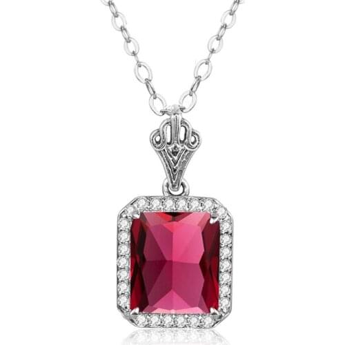 Szjinao Red Stone Pendant Necklaces For Women With Diamond Gemstones White Gold Pendants Large Ruby Silver Jewelry For Mama