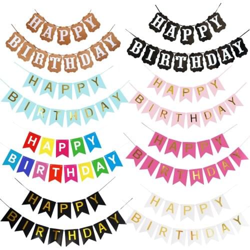 Themes Gold Letter Happy Birthday Banner First Birthday Party Backdrop Hanging Decorations Booth Birthday Bunting Garland Flags