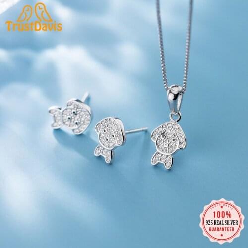TrustDavis Fashion Real 925 Sterling Silver Sweet Animal Dog CZ Charm Stud Pendant Handmade DIY Accessories Wholesale DZ464