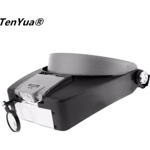 TenYua 1.5X 3X 6.5X 8X Headband Magnifying Glass Eye Repair Magnifier LED Light 10X Glasses Loupe Optical Lens