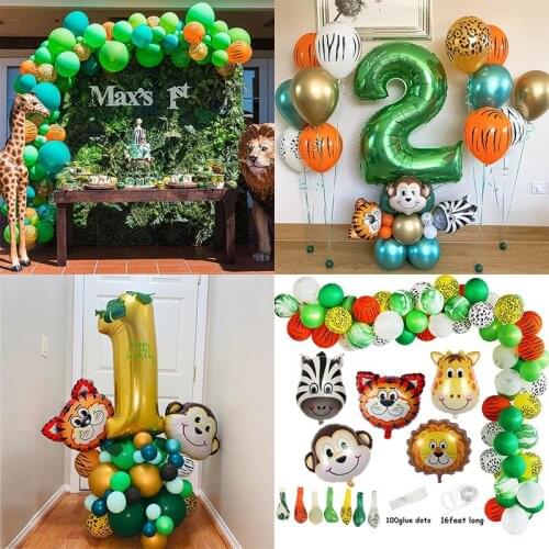 Jungle Party Animal Foil Balloon Animal Tableware Set Balloon Arch Garland Safari Jungle Decoration Kids Baby Shower Party Decor