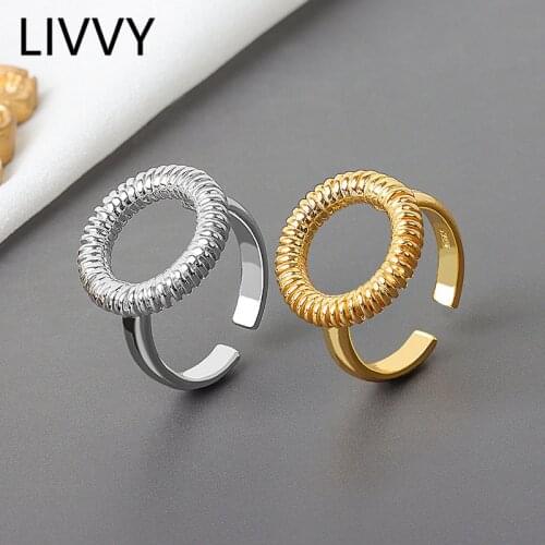 LIVVY Vintage Punk Silver Color Double-layer Rings For Women New Fashion Creative Hollow Geometric Birthday Party Jewelry Gifts