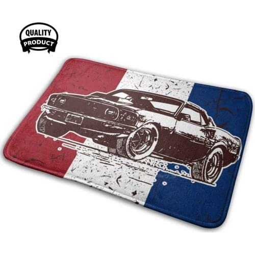 Vintage With Red White And Blue Background Soft House Family Anti-Slip Mat Rug Carpet Vintage Car Antique Car American Car
