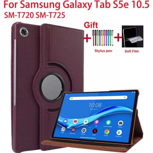 360 Rotating Case For Samsung Galaxy Tab S5e 10.5 Cover 2019 Tablet SM-T720 SM-T725 10.5'' Filp Leather Stand Case With Pen+Film