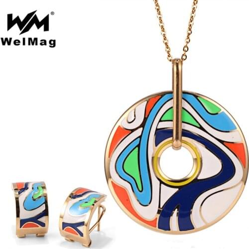 WelMag Trendy Women Jewelry Set Stainless Steel Colorful Jewelry sets (Necklace Earring) for Woman Anniversary Party Accessories