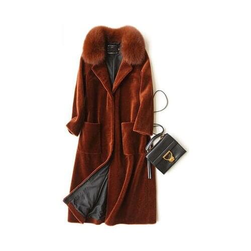 2XL Szie PLus Winter Warm real wool fur coat Women Windbreaker New Long Ladies' black clothing Abrigos Mujer LX1302