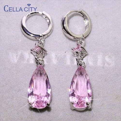 Cellacity Classic Water Drop Shaped Earrings for Women Silver 925 Jewelry Gemstones Ear drops Ruby Emerald Amethyst AAA Zircon