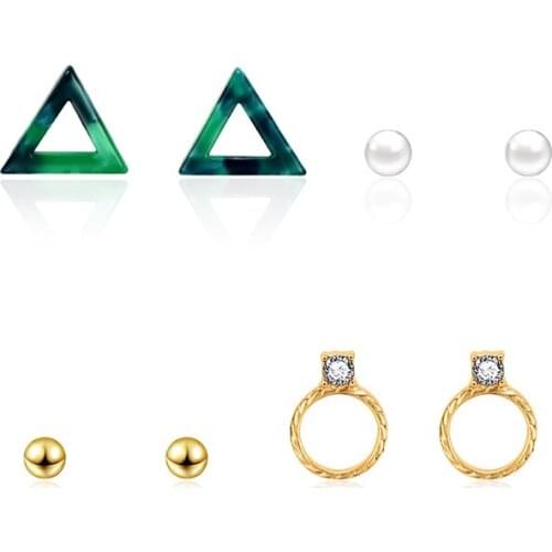 Womens Newest Fashion Geometric Pearl Stud Earrings For Wedding Party Brand Trendy Round Triangle Shaped Earring Studs Jewelry