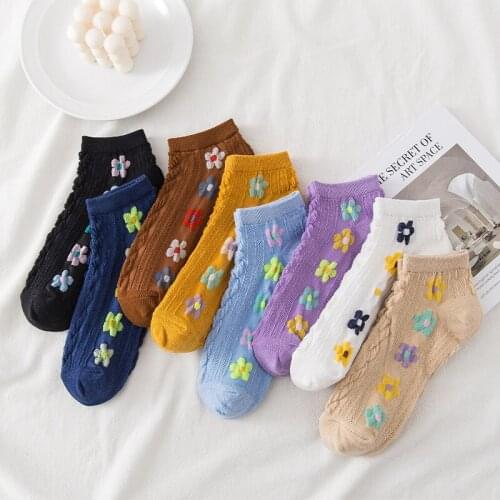 Flower socks women socks spring and autumn ins tide cotton shallow mouth Joker Korea Japanese cute summer thin boat socks