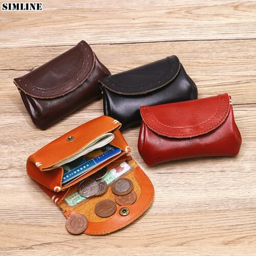 Genuine Cow Leather Wallet For Women Men Vintage Handmade Short Small Credit Card Holder Coin Purse Money Bag Pocket Female Male