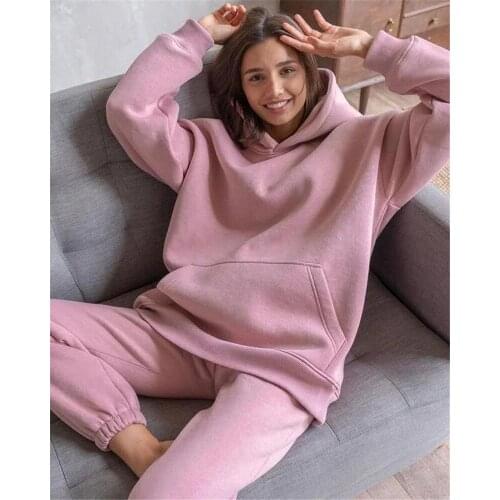 Autumn And Winter Womens Fashion Hooded Pocket Pants Suit Women 2 Pcs Tracksuit Soild Sweatshirts Hoodies+Pants 2 Pcs Sets