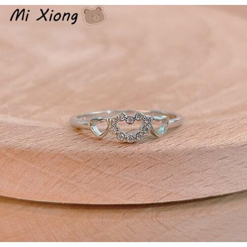 Mi Xiong Three Love Hollow 925 Sterling Silver Rings for Womens Luxury Fine Jewelry Elegant Wedding Engagement Romantic Classic