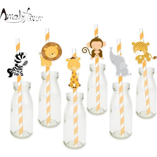 Safari Animals Theme Straw 24PCS Paper Straws Birthday Party Decorations Supplies Paper Drinking Straw Jungle Animal Straws