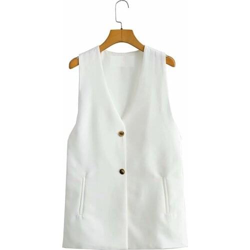 ZXQJ Women 2021 Fashion Side Split Button-up Waistcoat Vintage V Neck Sleeveless Female Vest Outerwear Chic Tops