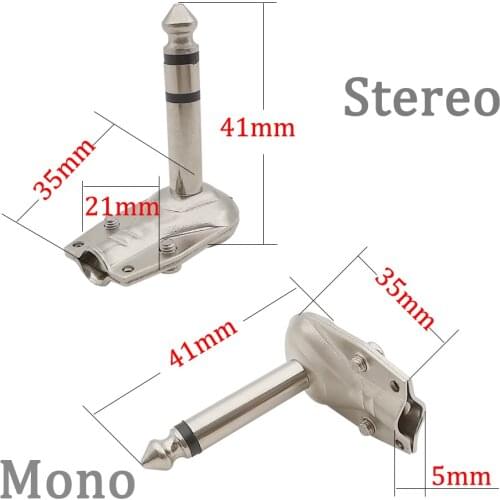 10Pcs Right Angle 6.35 mm Mono/Stereo Audio Wire Solder Connector 1/4" 90 Degree 2Pole/3Pole Guitar Phono Pancake Speaker Plug