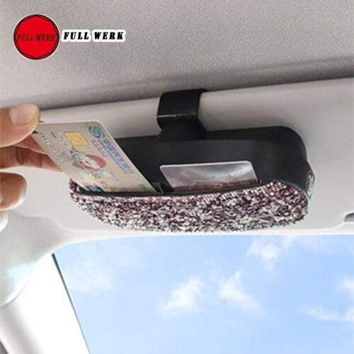 1pc Universal Car Sun Visor Glass Case Box Holder Multifunction Card Organizer Clip with Diamond Interior Moulding Accessories