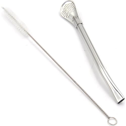 2PC=1Set Tea Filter Stainless Steel Drinking Straw Handmade Yerba Mate Tea Bombilla Gourd Washable Practical Tea Tools+Brush