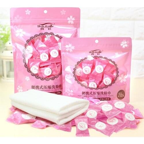 50pcs Mini Portable Travel Dry Compressed Coin Disposable Face Towel Baby Wipes Tablet Travel Tissue Cleansing Face Papper