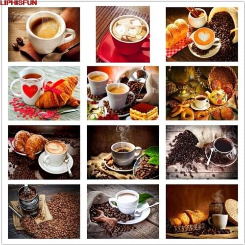 5D Full Drill Diy Diamond Painting Cross Stitch Resin Square/round Diamond Embroidery Home Decoration coffee cups colorful food