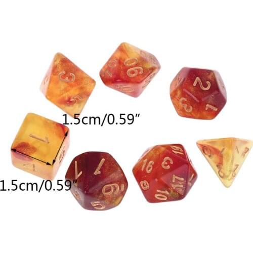 7pcs D20 Polyhedral Dice Glitter Double Colors 20 Sided Dices Table Board Game 094C