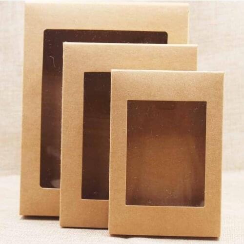 Mutli size white foldable paper box kraft pvc window box black craft wedding candy box packing gift cardboard window box 10pcs