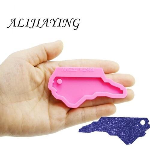 Shiny keychain US state North Carolina shape key ring decoration silicone mold for DIY epoxy resin DY0218