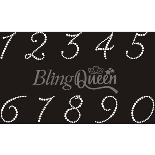 BlingQueen 25PCS/LOT Hot Fix Rhinestone Motifs Transfers Number Design