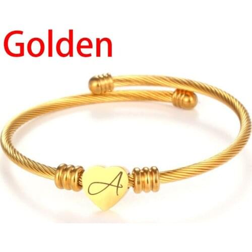 Creative Stainless Steel 26 Letters Lettering Ladies Bracelet Heart-shaped Simple Jewelry Love Women Wholesale Large Capacity