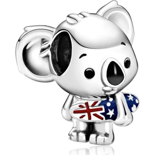 2021 New Silver Plated Surfing Koala Diy Beads Fit Pandora Women Charm Bracelets & Bangles Necklace Jewelry Accessories