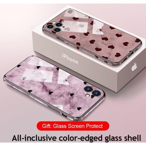 Woman Love girl frame painted Tempered Glass Phone Case For iPhone 11 Pro Max 11 pro glass case + lens protect Cover shell