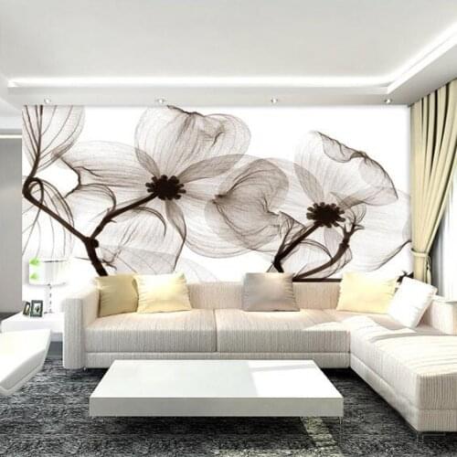 Black White flower 3D Abstract Photo Mural Wallcoverings Wallpapers Murals Wall Paper Roll Bedroom Wall Decor Custom Any Size
