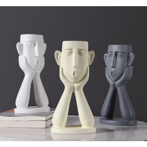 Flower Vase Resin Statue home decor Figures Holding Cheeks Resin Flower Pots Living Room TV Cabinet Desktop Home Decorations