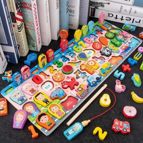 Preschool Stacking Blocks Shape Sorter Game Puzzle Toys Jigsaw Board Wooden Board Puzzle Kids Early Educational Toy Family Game