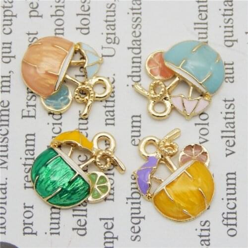 Julie Wang 4PCS Enamel Small Juice Charms Alloy Mixed Colors Gold Tone Drink Pendants Bracelet Jewelry Making Accessory