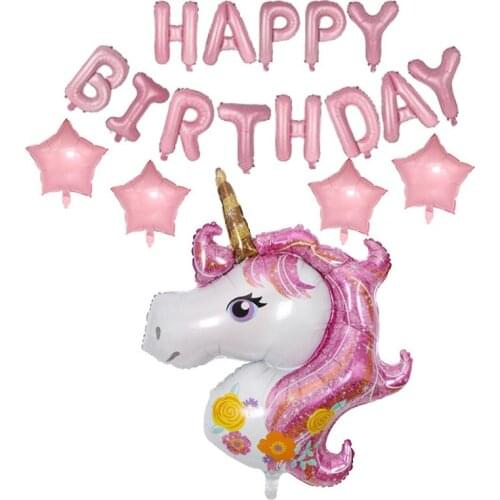 New Style Foil Unicorn Balloons + Happy Birthday Letter Balloons +Star Balloons Birthday Party Decorations Baby Shower Decor