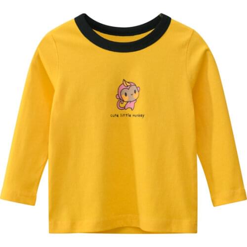 Lovely Cartoon Pig Monkey T Shirt Girls Autumn New Fashion Long Sleeve O-Neck Cotton Tops Tees Children Kids T-Shirt Dropship