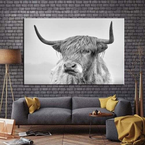 Highland Cow Canvas Art Paintings Modern Animals Wall Posters And Prints Cow Art Pictures For Living Room Cuadros Decoration