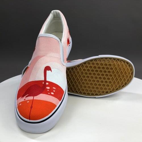 Wen Original Design Custom Hand Painted Shoes Flamingo In The Sunset Slip On Canvas Sneakers for Women Girls Birthday Presents