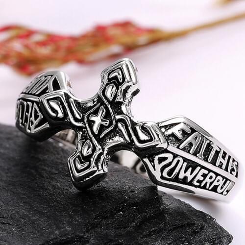 Huitan New Punk Antique Cross Shape Women/Men Finger Rings Letter Design Hiphop Guys Accessories Party Retro Unisex Ring Jewelry