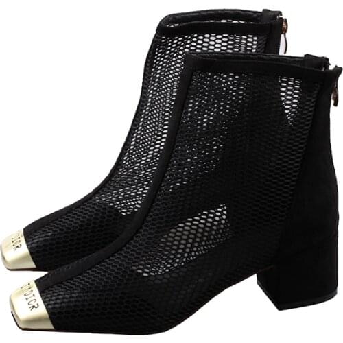 Ins Versatile Skinny Boots 2019 New Net Red Summer Black Short Boots Mesh Breathable Thick With Cool Boots