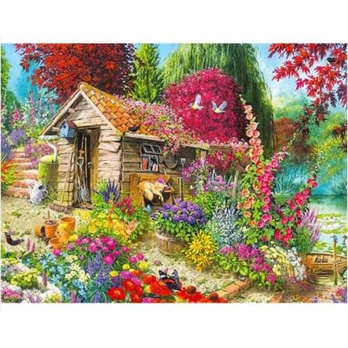 Scenery mosaic embroidery craft flower cabin diamond painting kit bead picture wall paper rhinestones drawing christmas gift new