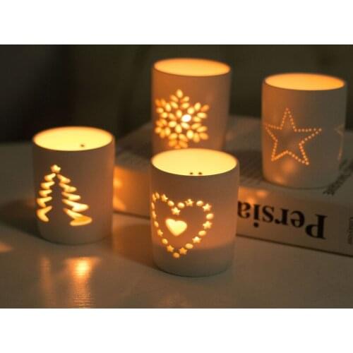 Ceramic Hollow Scented Candle Cup Home Decoration Supplies Snowflake Pattern Candlestick Desktop Adornment Ornament Holiday Gift